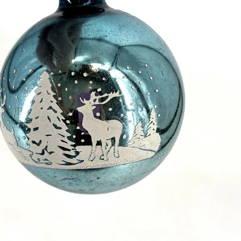 Vintage SHINY BRITE Christmas Ornament Winter Wonderland Deer‎ Trees RARE COLOR